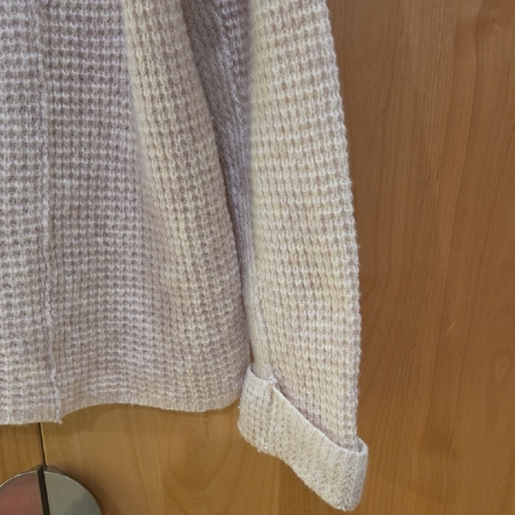 Free People Waffle Neutral Cowl Neck Sweater, M, GUC, Hygge Vibes, Neutral Comfy - Picture 2 of 11